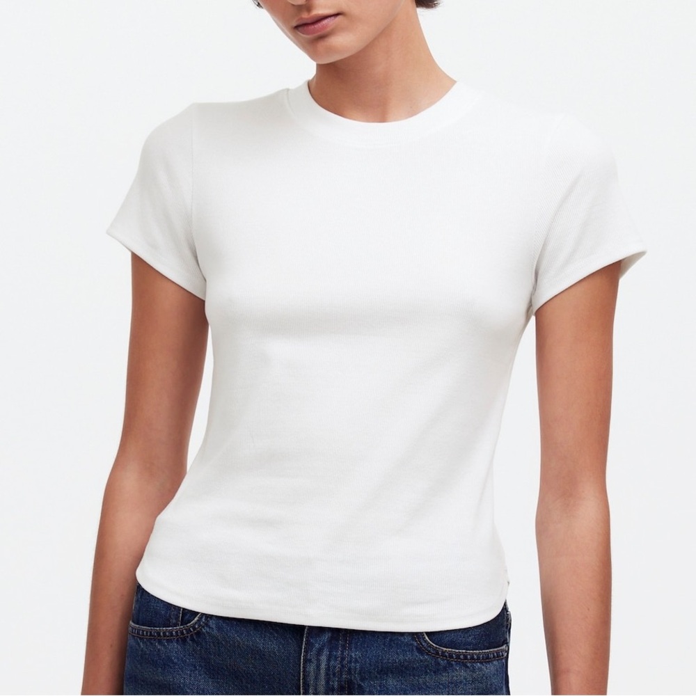 NWT Madewell (Re)generative Cotton Ribbed Crewneck Tee White Size M